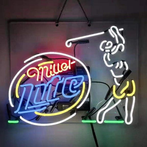 Miller Lite Golf Beer Neon Sign Light Beer Bar Pub Cave Store Restaurant Handcraft Visual Art 19x15