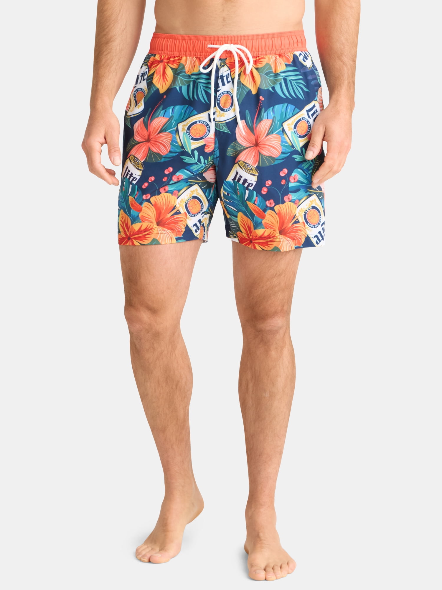 Miller Lite Men's and Big Men's The Lite Tropics Graphic Swim Shorts, Sizes S-3XL