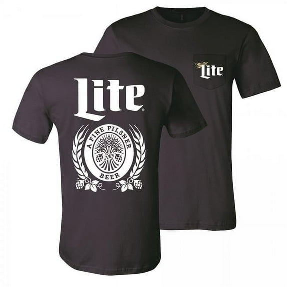 Miller Lite Miller Lite Beer Front & Back Logo Print Pocket T-Shirt, Navy & White - 2XL