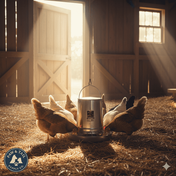 Little Giant 30 Pound Hanging Poultry Feeder Galvanized Steel Container with Feed Pan