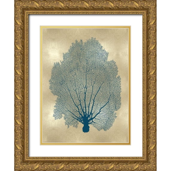 Miller, Melonie 12x14 Gold Ornate Wood Framed with Double Matting Museum Art Print Titled - Sea Fan Teal on Gold II