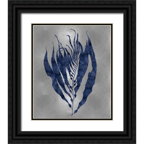 Miller, Melonie 15x17 Black Ornate Wood Framed with Double Matting Museum Art Print Titled - Sea Life - Blue on Silver I