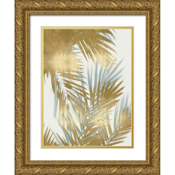 Miller, Melonie 19x24 Gold Ornate Wood Framed with Double Matting Museum Art Print Titled - Palm Shadows Aqua on Gold II