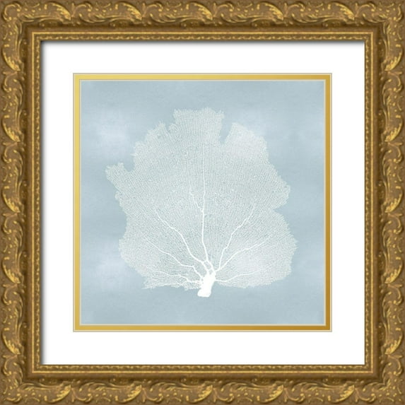 Miller, Melonie 20x20 Gold Ornate Wood Framed with Double Matting Museum Art Print Titled - Sea Fan on Aqua I
