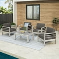 thumbnail image 1 of Miller Outdoor 5 Piece Aluminum Chat Set with Cushions and Glass Coffee Table, Khaki, Silver, 1 of 7