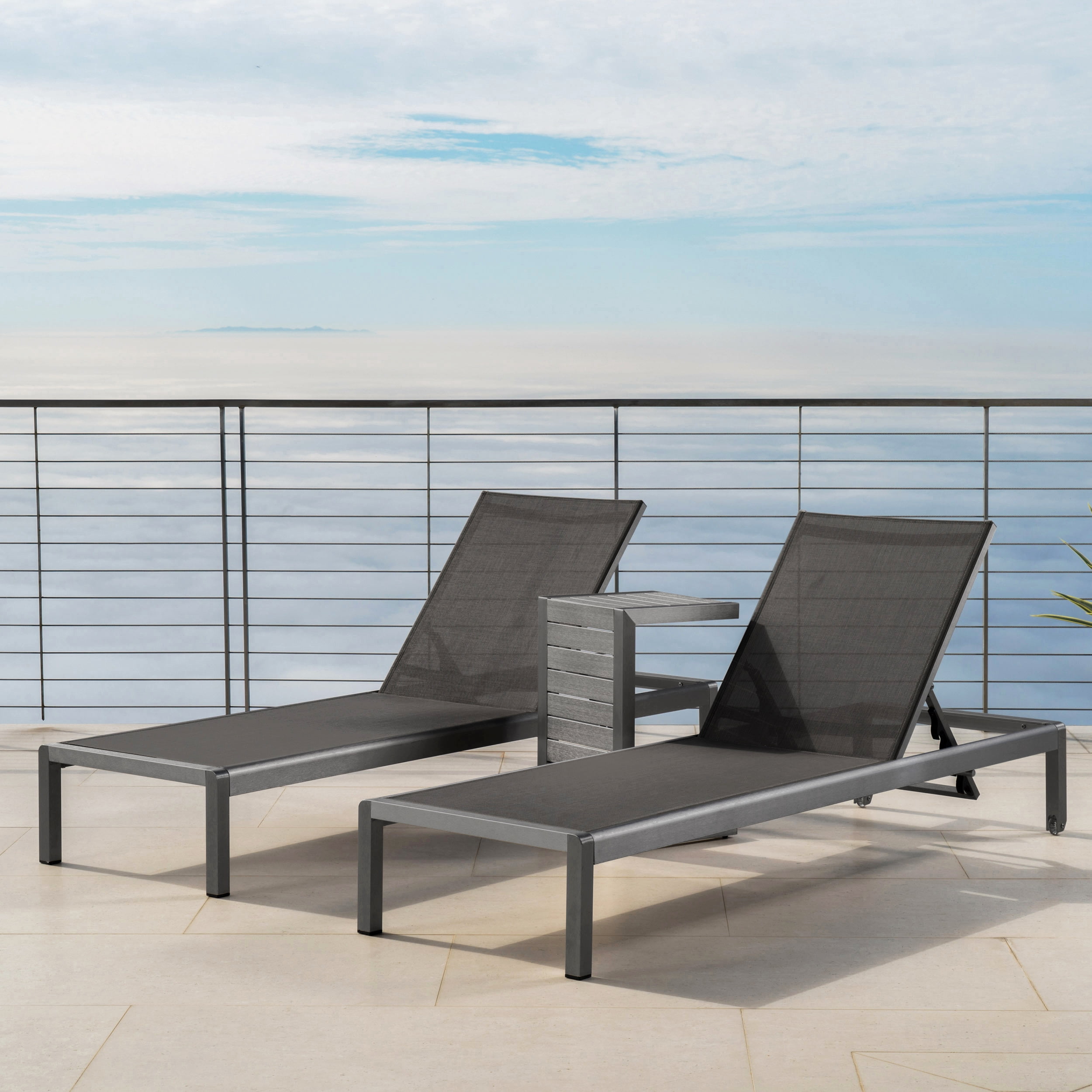 Miller Outdoor Aluminum Chaise Lounge and C-Shaped Side Table, Grey
