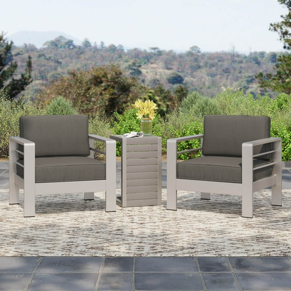 Miller Outdoor Aluminum Club Chairs with Side Table, Gray, Silver