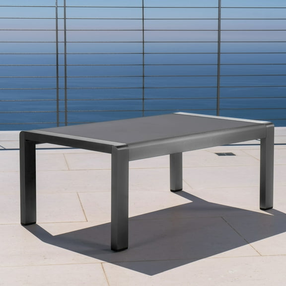 Miller Outdoor Aluminum Coffee Table with Tempered Glass Table Top, Grey