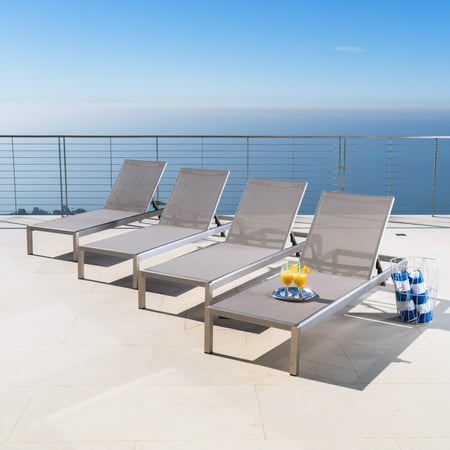 Miller Outdoor Mesh Chaise Lounge, Set of 4, Grey