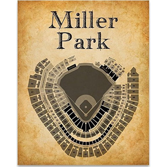 Miller Park Stadium Baseball Seating Chart Art Print - 11x14 Unframed Art Print - Great Sports Bar Decor and Gift for Baseball Fans