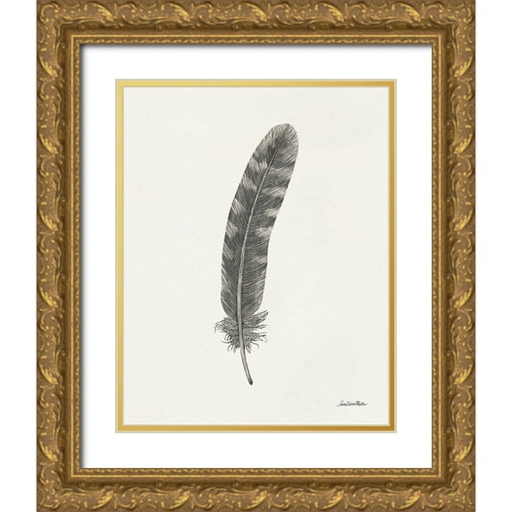 Miller, Sara Zieve 12x14 Gold Ornate Wood Framed with Double Matting Museum Art Print Titled - Springtime Feather I