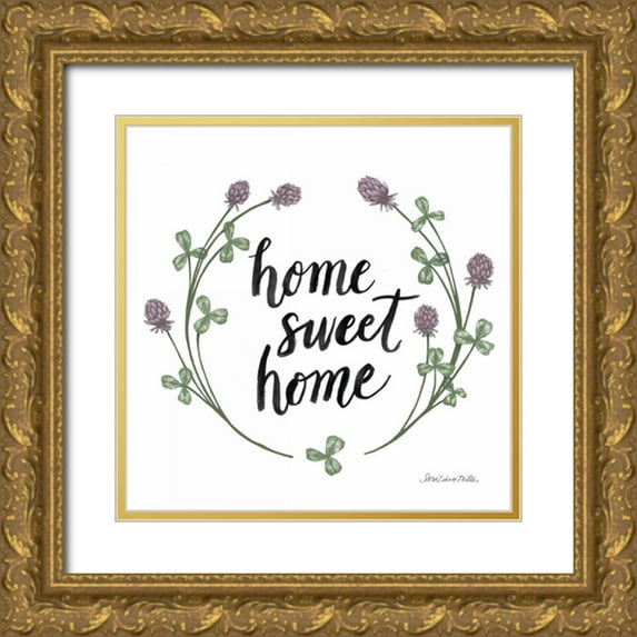 Miller, Sara Zieve 15x15 Gold Ornate Wood Framed with Double Matting Museum Art Print Titled - Happy to Bee Home Words I
