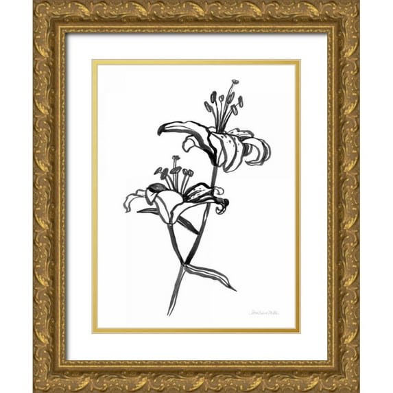 Miller, Sara Zieve 15x18 Gold Ornate Wood Framed with Double Matting Museum Art Print Titled - Ink Lilies I