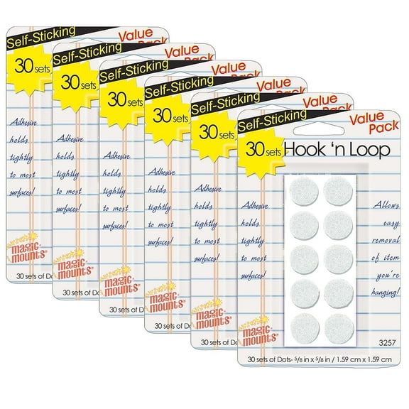 Miller Studio Magic Mounts Hook 'n Loop 5/8" Dots Hook & Loop Fastener White 30 Per Pack 6 Packs