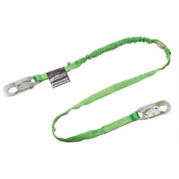 Miller by Honeywell 216TWLS/Z76FG 6' Manyard HP Polyester Web Single-Leg Shock-Absorbing Green Lanyard With (2) 3/4'' Locking Snap Hooks