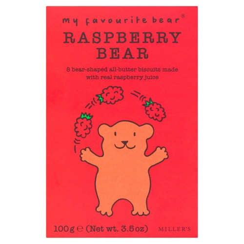 Miller's My Favourite Bear All Butter Biscuits with Raspberry Juice 100g, British Import (Pack of 3)