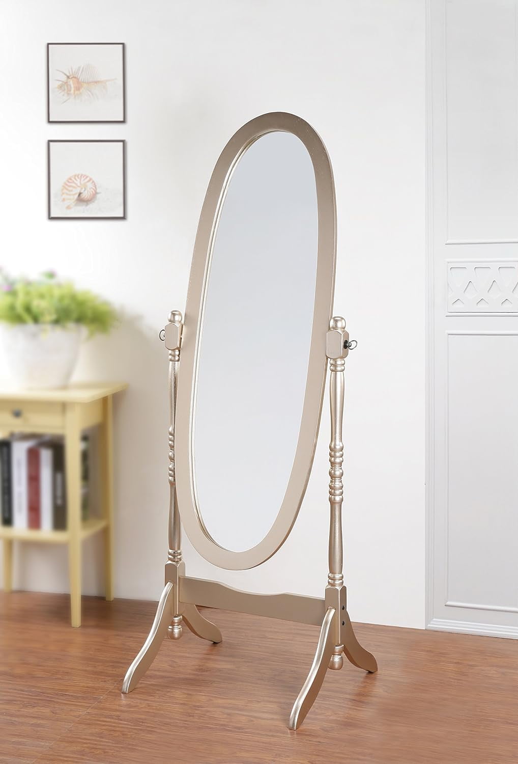 Gold Oval Freestanding Full Length Wood Mirror