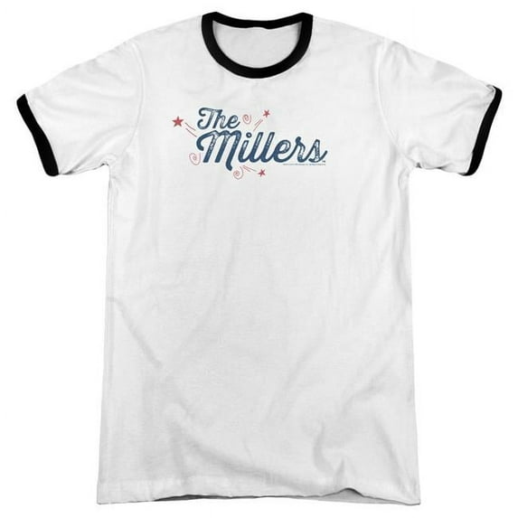 Millers & Logo Adult Ringer Short Sleeve T-Shirt, White & Black - Medium