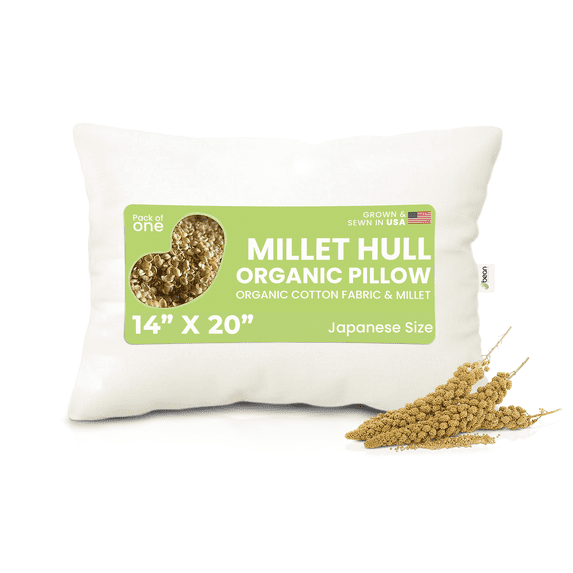 Millet 14X20" Bed Pillow - Organic Cotton Fabric and Fill Soft Pillow for Sleep - Made in USA
