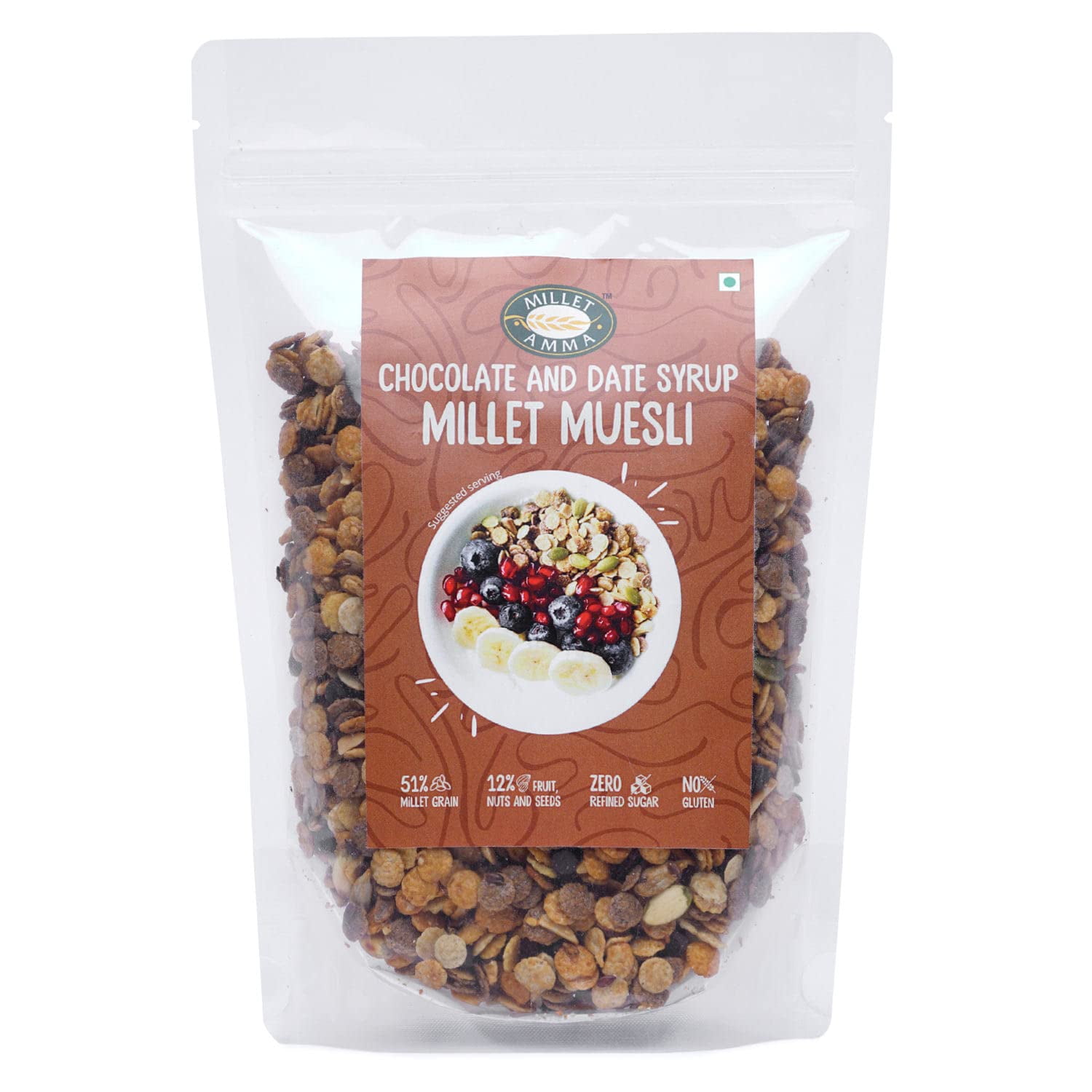 Millet Amma Chocolate Muesli 300g PackCoated with Chocolate and Date
