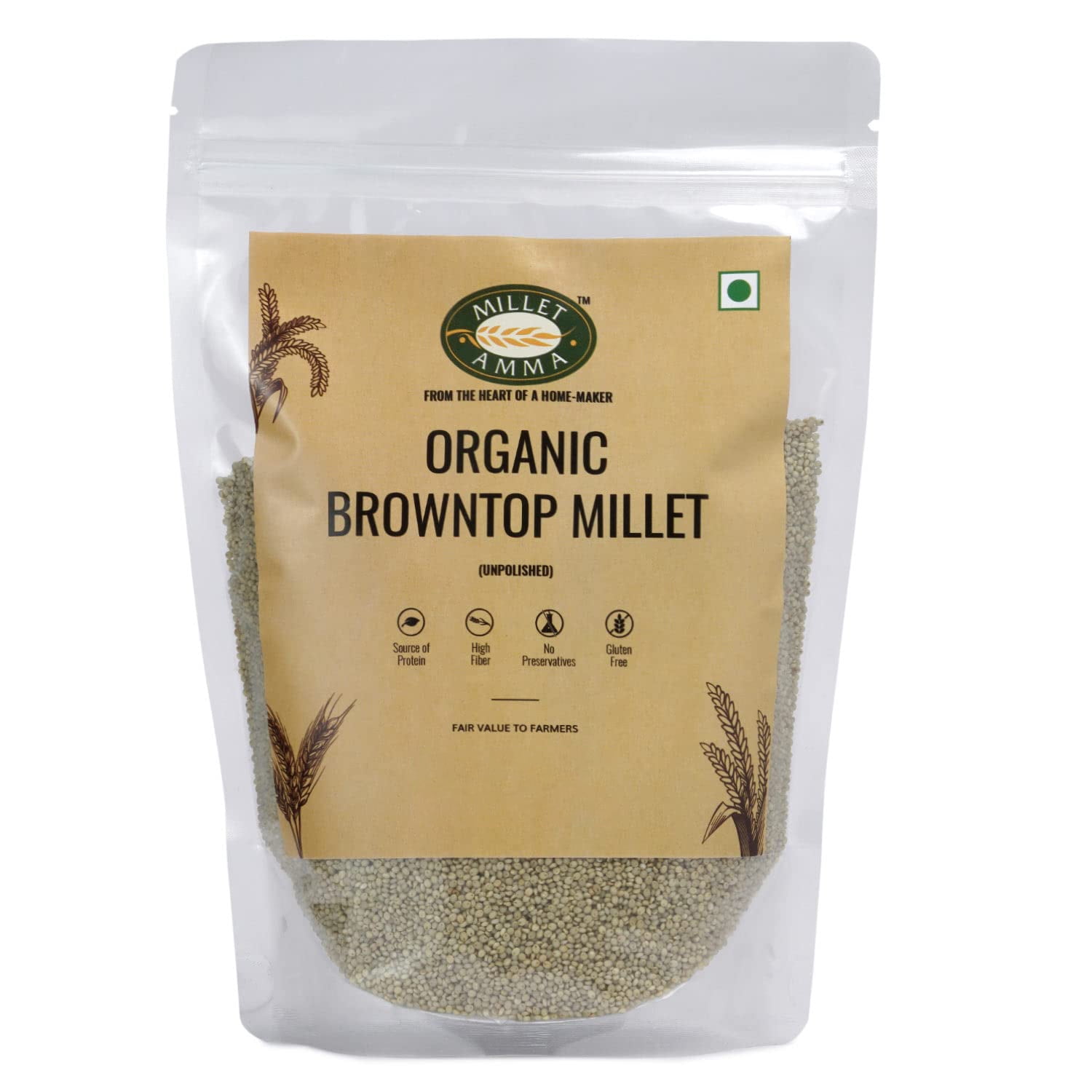Millet Amma Organic Browntop Millet Grain, Whole Grain Pack of 1, 1Kg