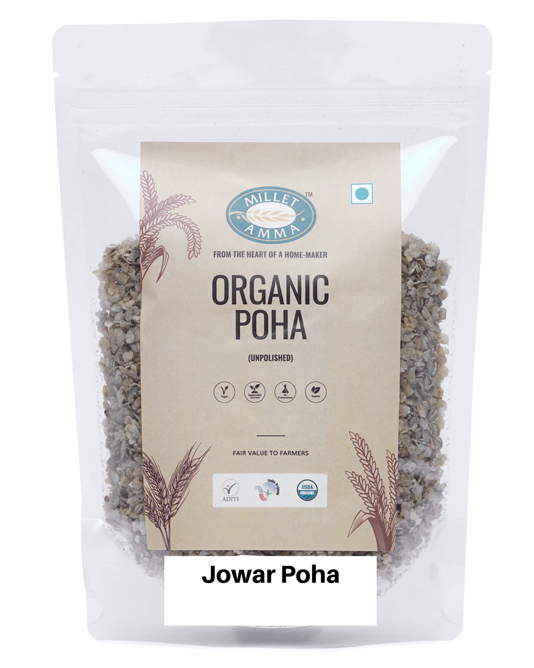 Millet Amma Organic Jowar Poha Flakes 1 Kg (2 Packs Of 500Gm) Gluten Free Best Choice For
