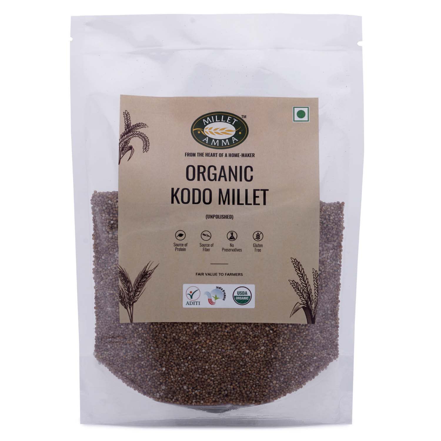 Millet Amma Organic Kodo Millet 1 Kg Unpolished Millet Grains