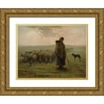 thumbnail image 1 of Millet, Jean-François 14x12 Gold Ornate Wood Framed with Double Matting Museum Art Print Titled - Shepherdess and Her Flock, 1 of 4