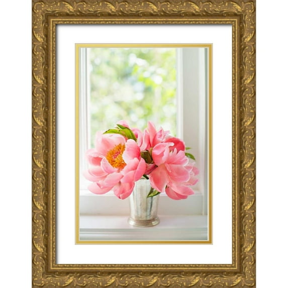 Millet, Karyn 23x32 Gold Ornate Wood Framed with Double Matting Museum Art Print Titled - Peonies in Vase II