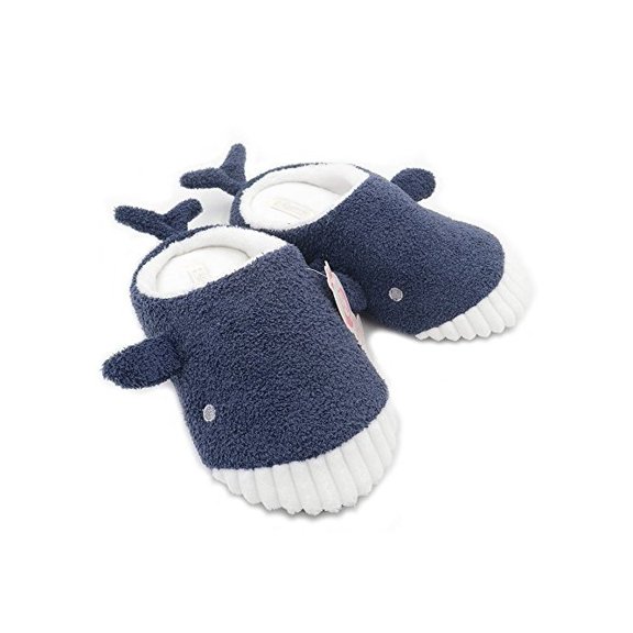 Millffy Cute Whale Plush Slippers Japanese Girl Plush Shark Animal Soft Bottom Indoor Home Flat Floor Shoes (7-8 Women/5-6 Men, Shark)
