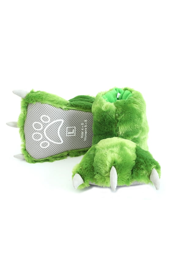 Funny Bear Paw Slippers Adult Monster Dino Slippers for Toddler Boys Dinosaur Slippers for Kids Adults (Green Dinosaur, Small -(Little Kids))