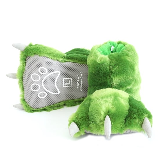 Millffy Funny Bear Paw Slippers Adult Monster Dino Slippers for Toddler Boys Dinosaur Slippers for Kids Adults (Green Dinosaur, Small -(Little Kids))