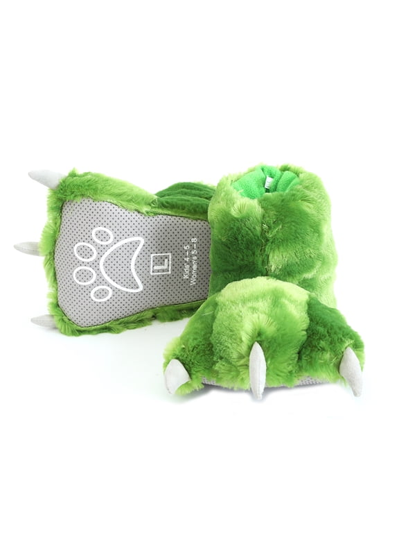 Funny Bear Paw Slippers Adult Monster Dino Slippers for Toddler Boys Dinosaur Slippers for Kids Adults (Green Dinosaur, XSmall -(Toddlers))