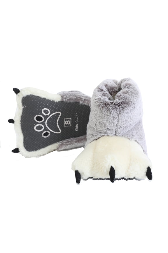 Funny Bear Paw Slippers Adult Monster Dino Slippers for Toddler Boys Dinosaur Slippers for Kids Adults (Silver Wolf, Medium -(Big Kids))