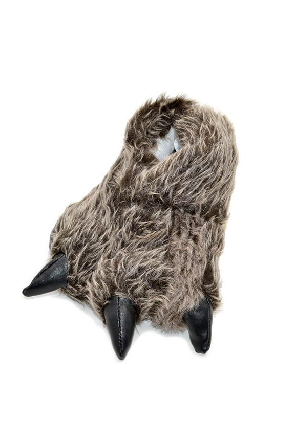 Funny Slippers Grizzly Bear Stuffed Animal Furry Claw Paw Slippers Toddlers, Kids & Adults Costume Footwear (Large - (Womens Size), Grey Timber Wolf)