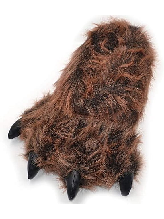 Funny Slippers Grizzly Bear Stuffed Animal Furry Claw Paw Slippers Toddlers, Kids & Adults Costume Footwear (Small - (Little Kids), Brown Grizzly Bear)