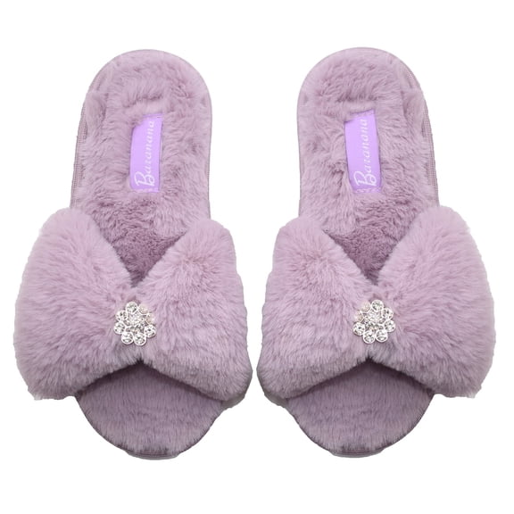 Millffy Little big kids Comfy Fluffy cute Beauty girls diamond bow open toe princess summer indoor Slippers (10-11 Little Kid, Lavender)