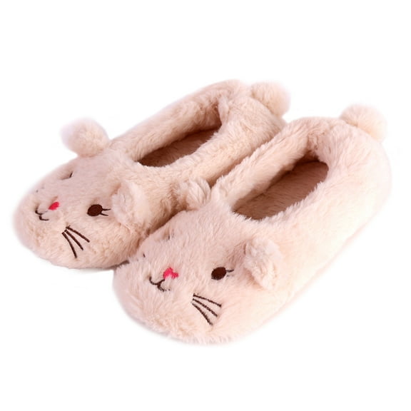 Millffy Softest and Best Made slippers animals slippers Women's Ballerina Faux Fur Cuffed Slipper Socks (US 5-6, Cat)