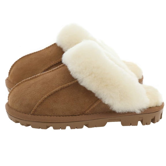Millffy Unisex Comfy Sheepskin Leather Slippers Women's Handmade Wool cuff slippers Shoes for Men Indoor/Outdoor (US 13/14,Chestnut)