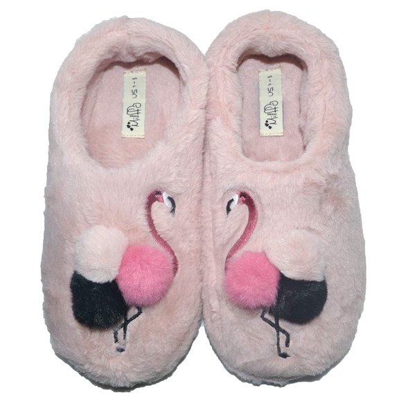 Millffy Warm Animal Cozy Plush Flamingo Slippers House Fuzzy Indoor Bedroom Shoes for Women Girls (Women M US 5-6, Flamingo)