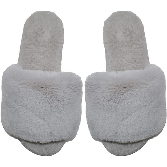 Millffy Women Fluffy Ladies Slippers Faux Wool Fuzzy Slippers chic luxurious Open Toed Soft Fur Slippers (11-12 US, Silvery)