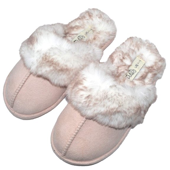Millffy Women's Comfy Faux Fur Lining Clog Scuff House Shoes Memory Foam Slip on Anti-skid Sole (US 7-8, Pink)