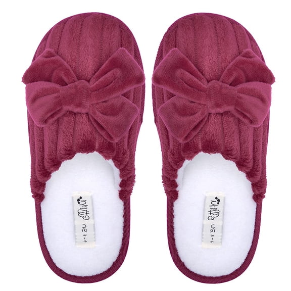 Millffy Women’s Cute Comfy Bow Knot Memory Foam Slip On Big Wave Stripe Rosette House Slippers (US 9-10, Chili)