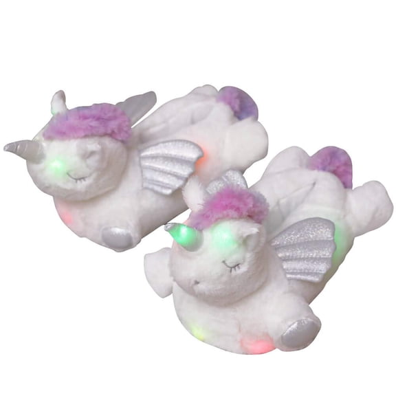 Millffy Women's Light Up Slippers Girl's Plush Footwarmer Slipper Glow in The Dark led Plush Slippers Home Shoes (4-6, Unicorn)