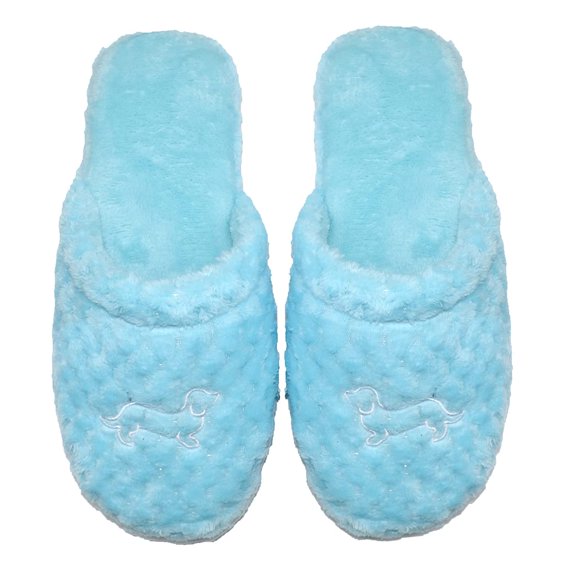 Millffy Women's Indoor Comfy Terry Dachshund House Slippers, Blue Dachshund, US 7-8