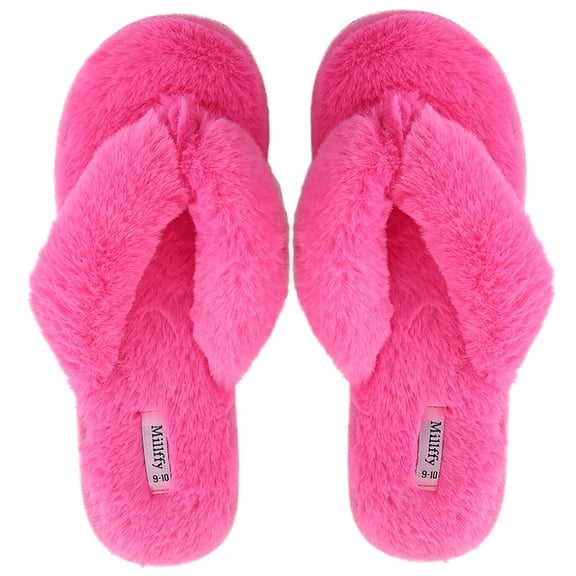 Millffy fluffy slippers for women indoor outdoor thong slippers for summer girls fluffy slippers (Women US 9-10, Rose)