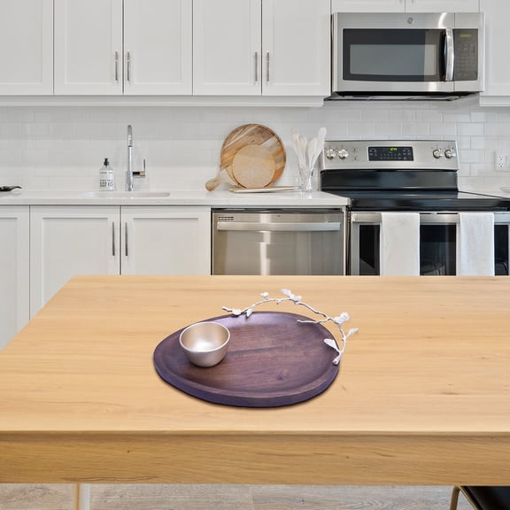 The Milli Collection Acacia Wood Elongated Chip and Dip Platter Decorative Branch Detail Gold Finish Ideal for Home Restaurant Cafe Bistro Stylish Wood Serving Tray 15.75 x 12.00 x 3.75 inches