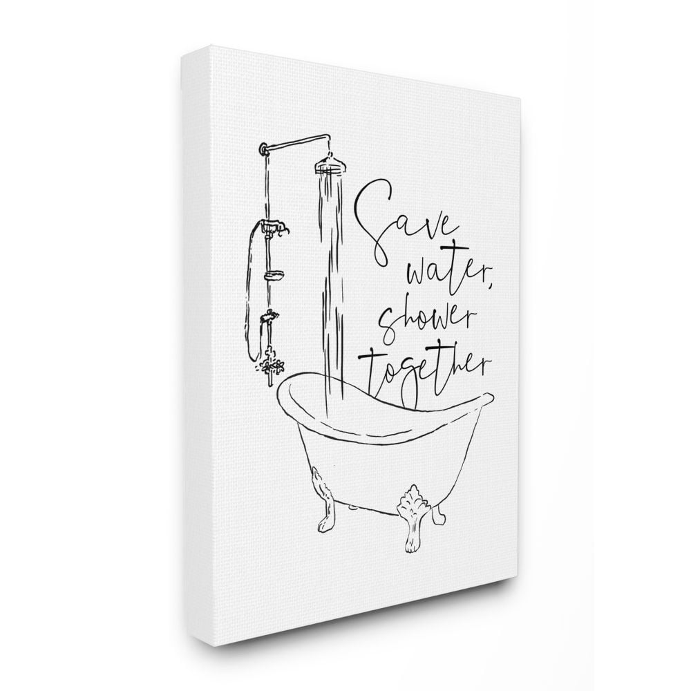 Milli Villa Shower Together Funny Ink Drawing Bathroom Design 24 in x 30 in Painting Canvas Art Print, by Stupell Home Décor
