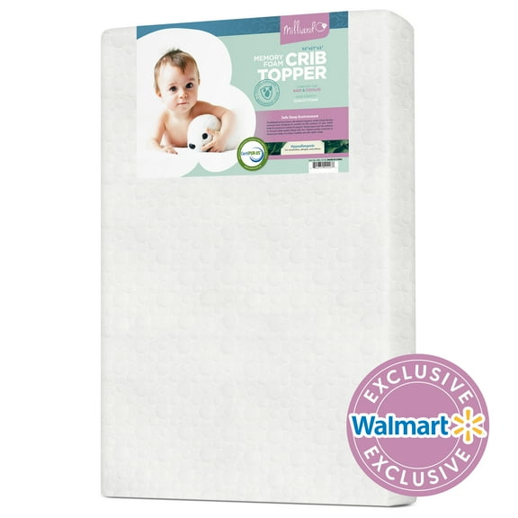 Milliard 2" Ventilated Memory Foam Crib and Toddler Mattress Topper with Removable Waterproof - 65% Cotton Non-Slip Cover - 52" x 27"x 2'' (Mattress NOT Included)