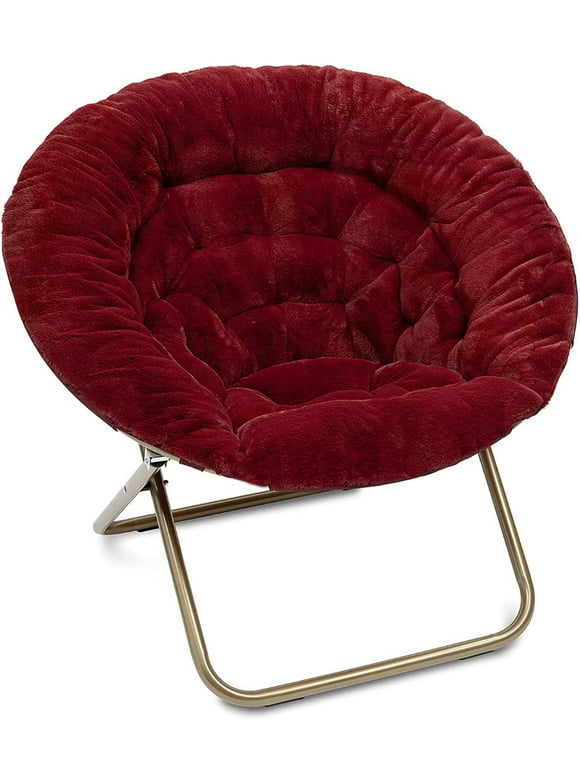 Milliard Cozy Chair / Faux Fur Saucer Chair for Bedroom / x-Large, Red